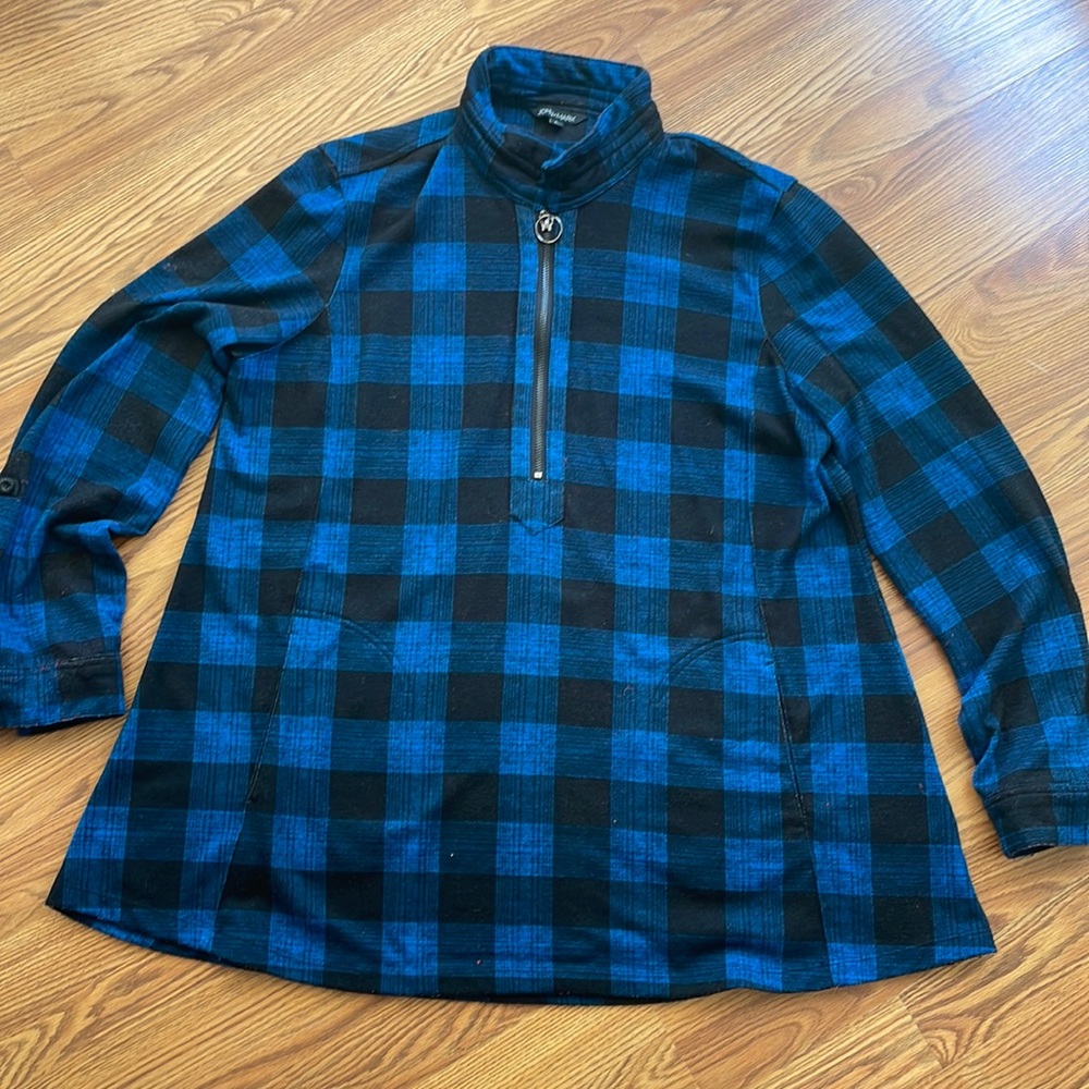 John Marc knit plaid tunic with zipper front